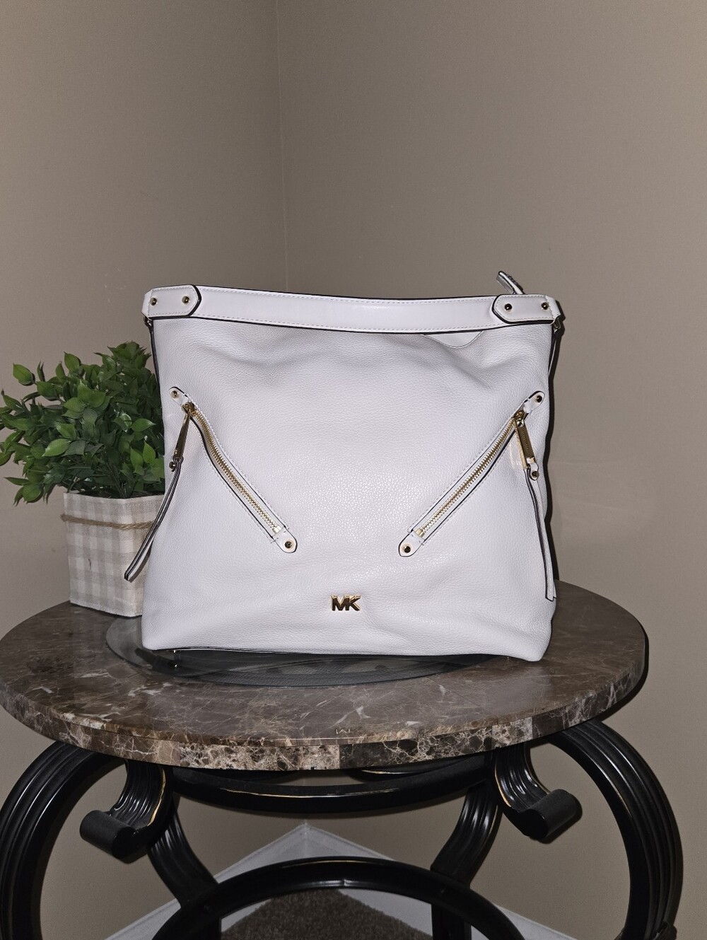 Michael Kors Evie Large Hobo Shoulder Bag in Optic White